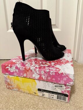 Chinese Laundry Black Perforated Peep-Toe Stiletto Booties